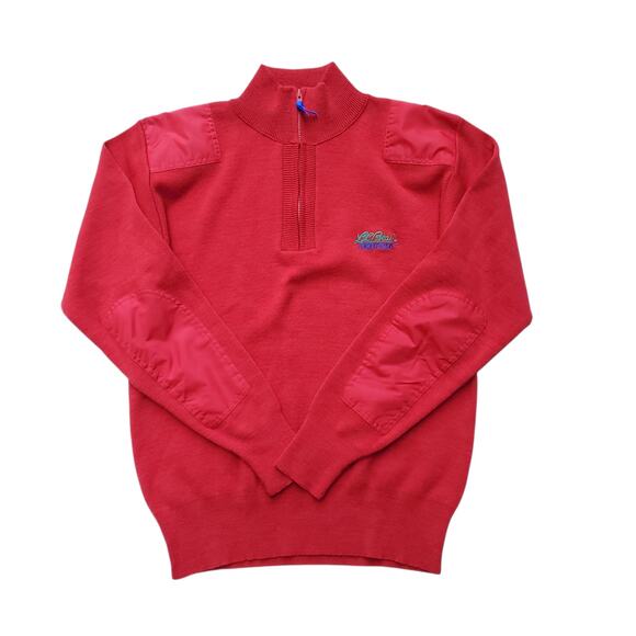 Vintage 80s LL Bean Red 1/4 Zip Wool Blend Sweater Jacket L. L. Bean HighTrek M - Picture 1 of 13